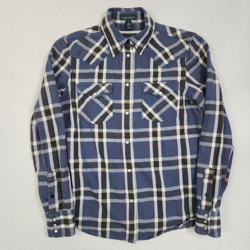 Lauren Jeans Co. Ralph Lauren Womens SmallWestern Flannel Shirt Plaid Pearl Snap